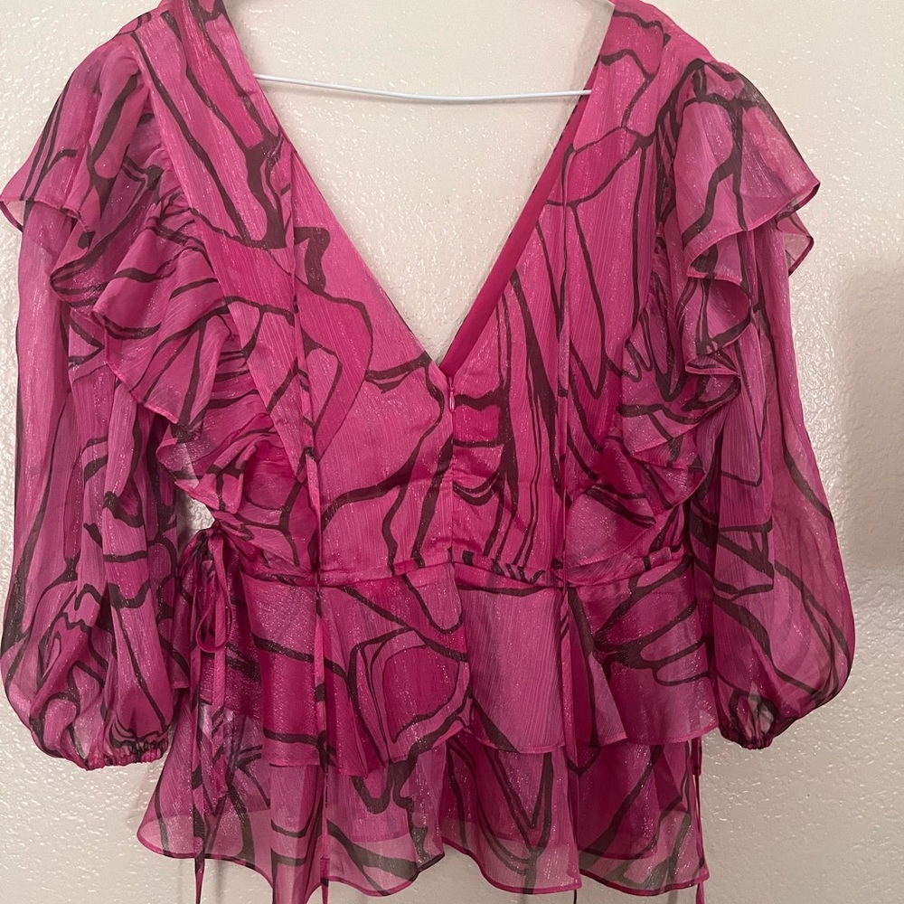 Ruffle V Neck Top with Tie Waist
